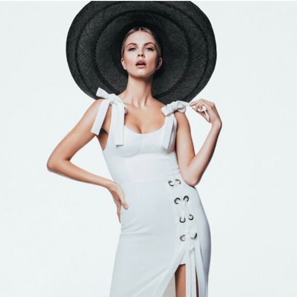 Rebecca Vallance Breakers Laced Split Dress White Midi Wedding Party LWD Size 8 - Picture 1 of 15